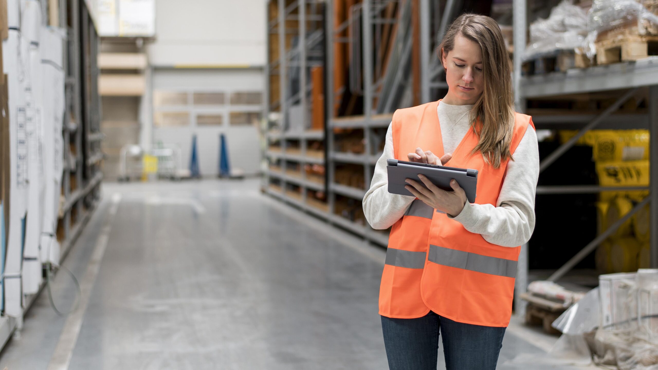 Mujer con Tablet en Bodega